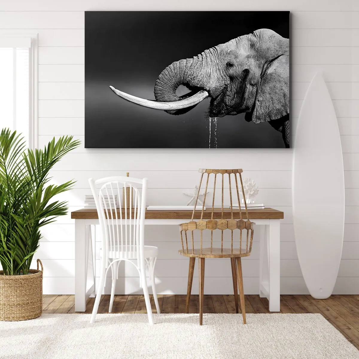 Tablou pe pânză Canvas - Portret alb-negru al unui elefant în profil - 70x50cm - Da, e bine acum - Decorațiune modernă pentru perete pentru living și dormitor ARTTOR