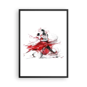 Poster în ramă neagră - Un cuplu dansând tango cu accente dinamice de culoare roșie - 50x70cm - Tango - ritmul pasiunii - Decorațiune modernă pentru perete pentru living și dormitor ARTTOR
