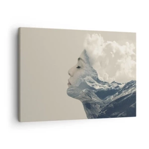 Tablou pe pânză Canvas - Silueta unei femei cu un peisaj montan în fundal - 70x50cm - Frumusețea elementelor - Decorațiune modernă pentru perete pentru living și dormitor ARTTOR