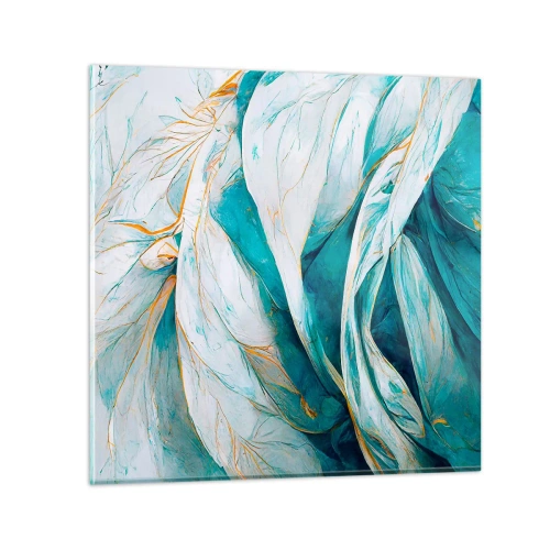 Tablou pe sticlă - Abstractul albastru cu motiv auriu - 40x40 cm