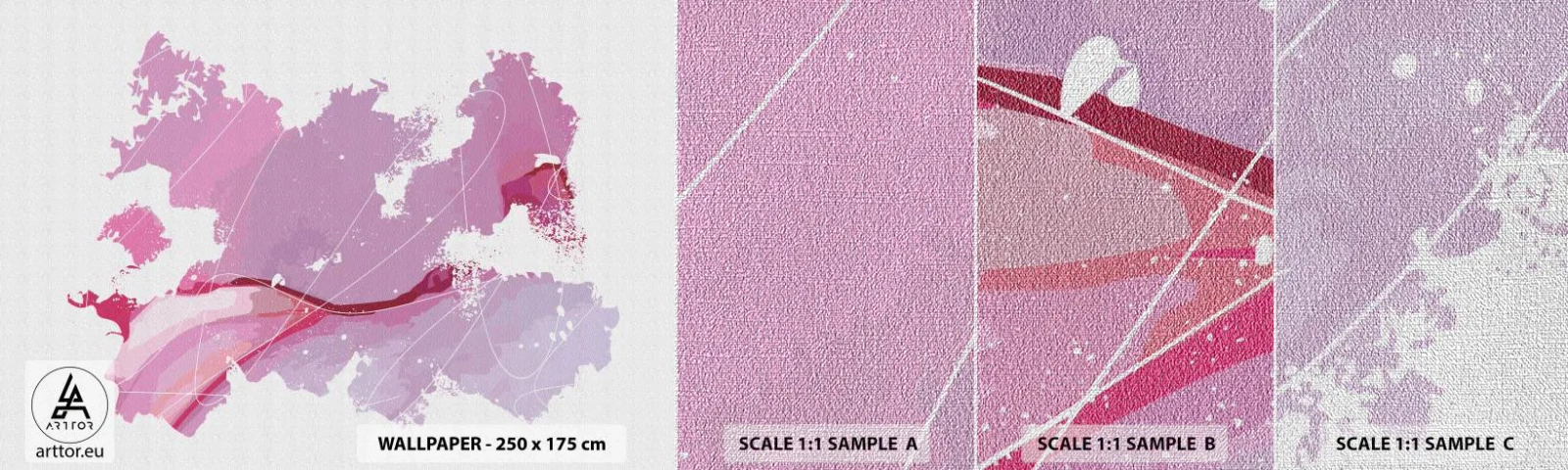 Mostră tapet Premium Canvas - Harta unei lumi roz - Minimalism, Pastel, Hartă - 100x30 cm