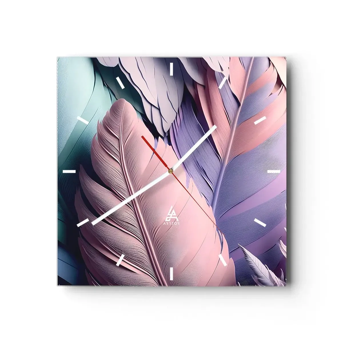 Ceas de perete - Ceas pe sticlă - Eleganța păsărilor - 40x40 cm