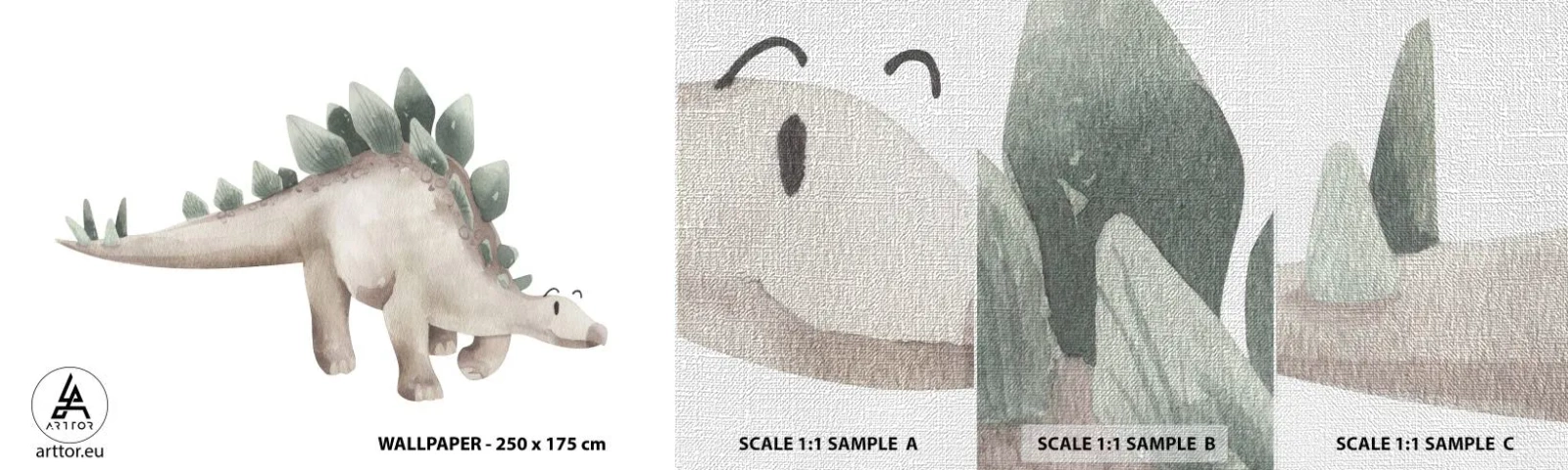 Mostră tapet Premium Canvas - Prietenul tău - Dinozaur, Pentru copii, Stegozaur - 100x30 cm