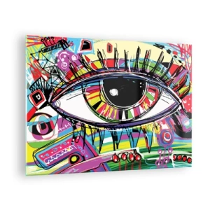 Tablou pe sticlă - Ochi colorat în stil abstract - 70x50cm - Un ochi colorat - un suflet colorat - Decorațiune modernă pentru perete pentru living și dormitor ARTTOR