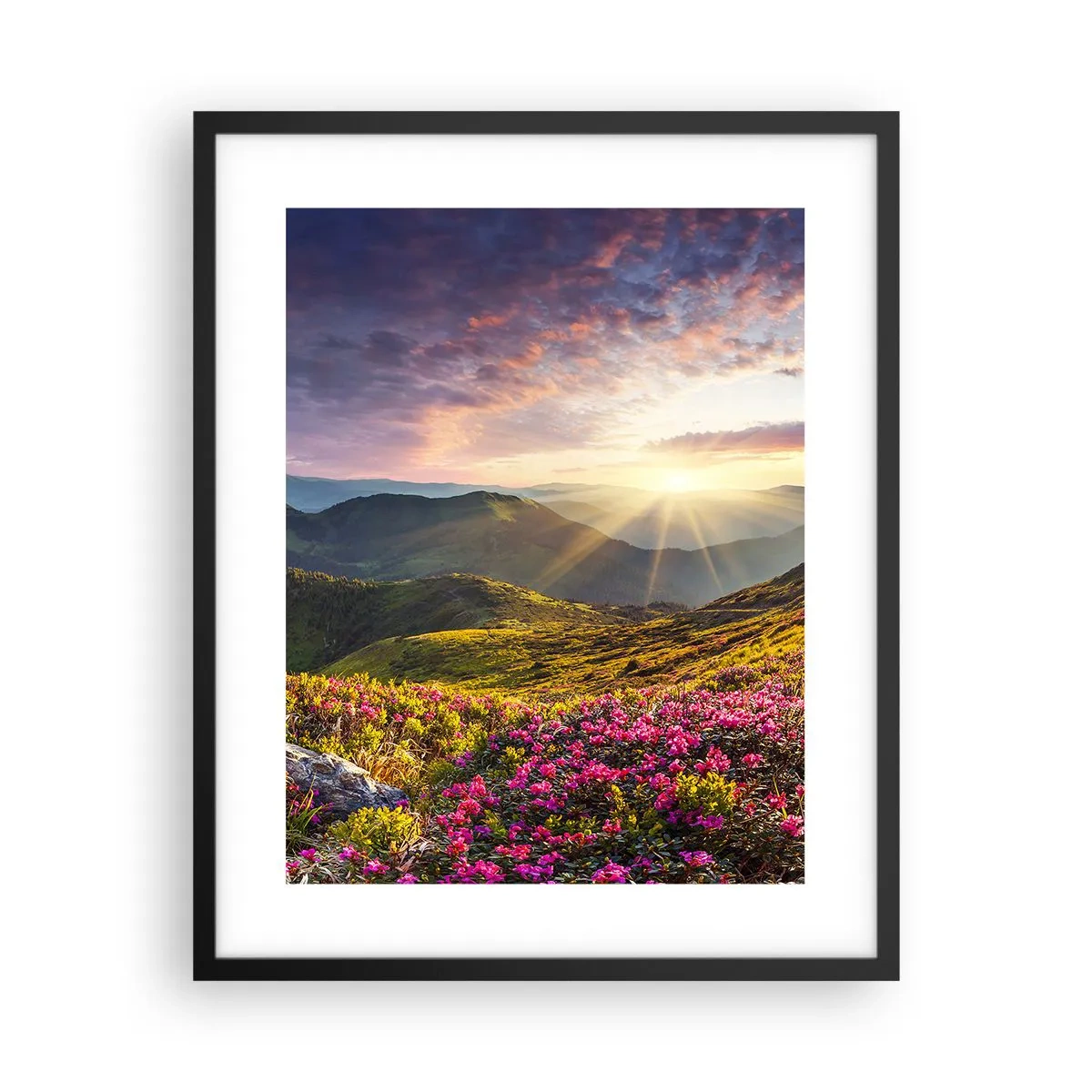 Poster în ramă neagră - Prospețimea unei dimineți de munte - 40x50 cm