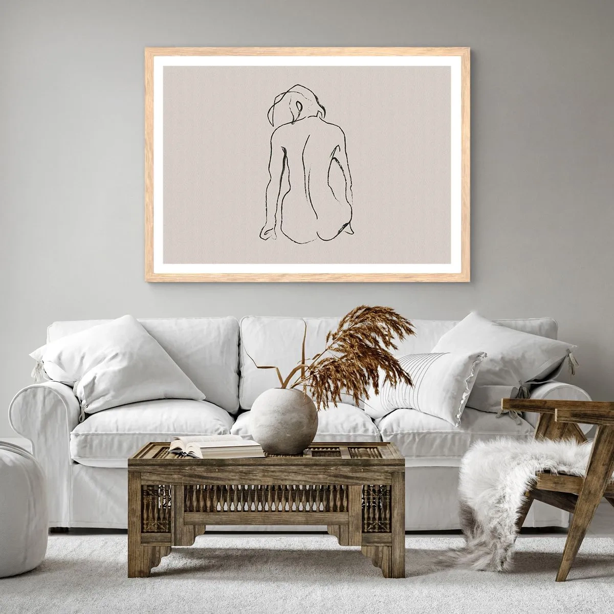 Poster în ramă de stejar deschis - Nud de fată - 91x61 cm