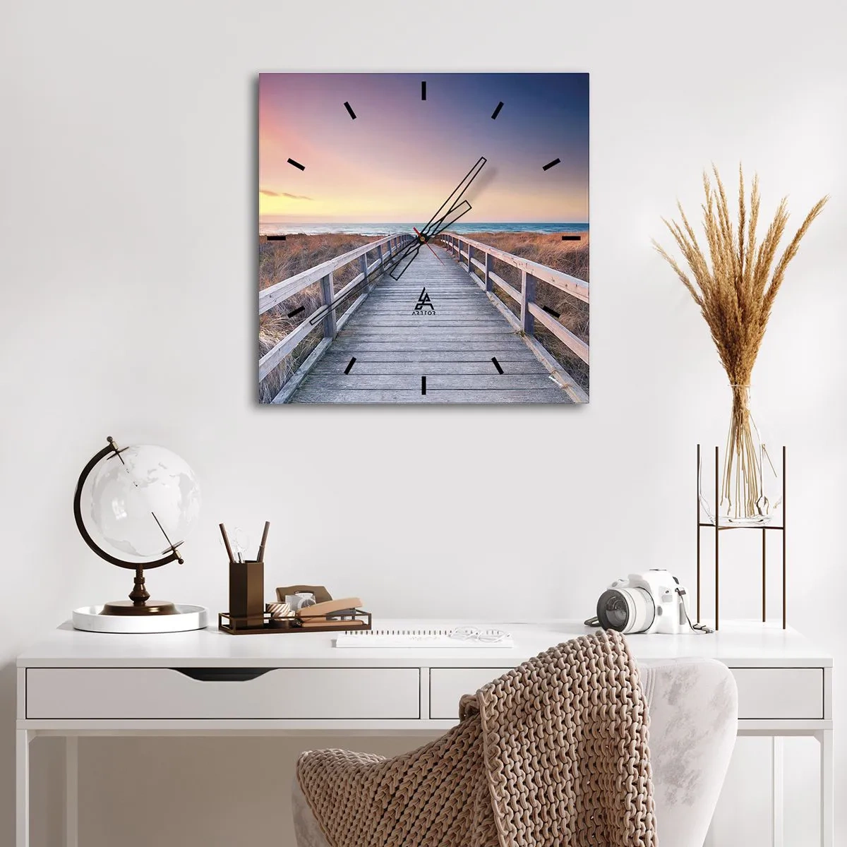 Ceas de perete - Ceas pe sticlă - Aurora baltică de seară - 40x40 cm