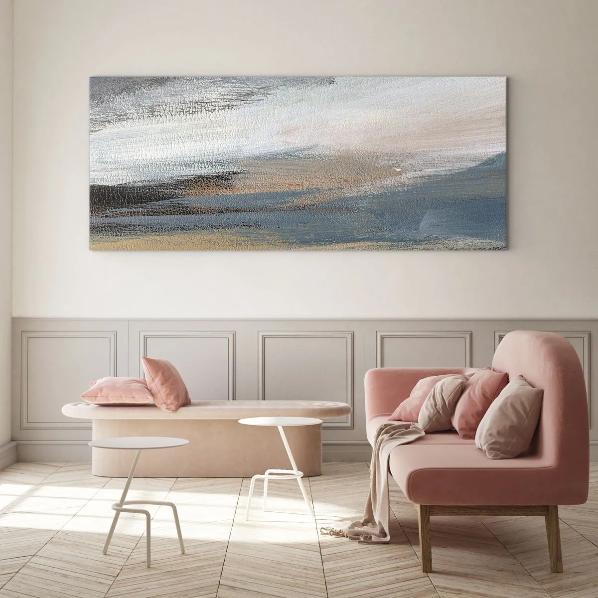 Tablou pe sticlă - Abstracție: peisaj nordic - 100x40 cm