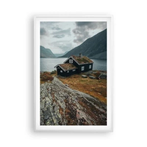 Poster în ramă albă - Stațiune de vară lângă fiord - 61x91 cm