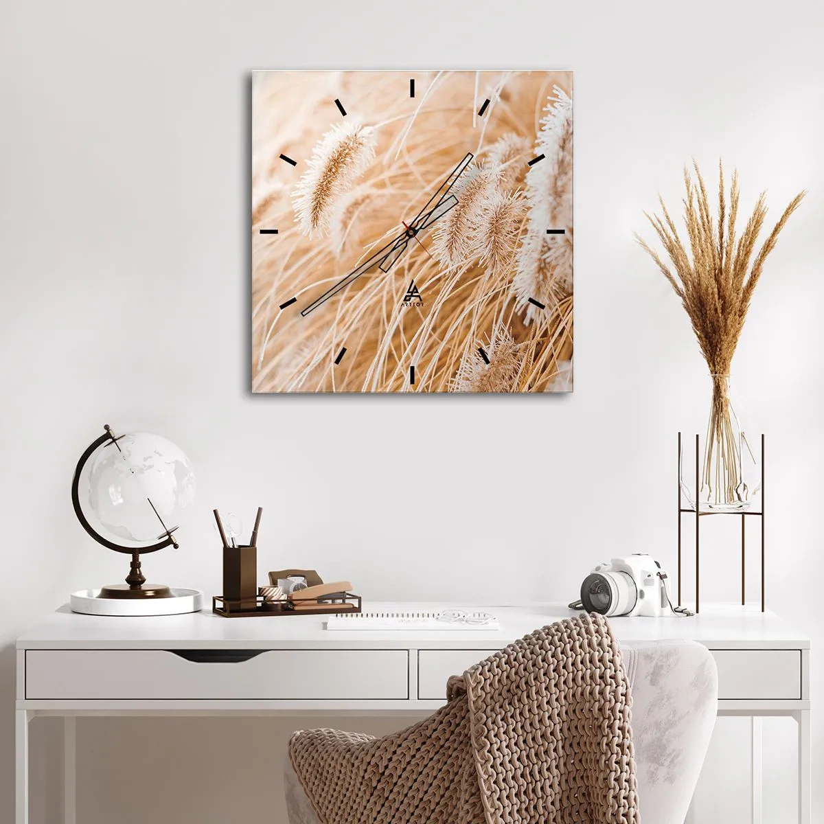Ceas de perete - Ceas pe sticlă - Foșnetul auriu al ierburilor - 30x30 cm