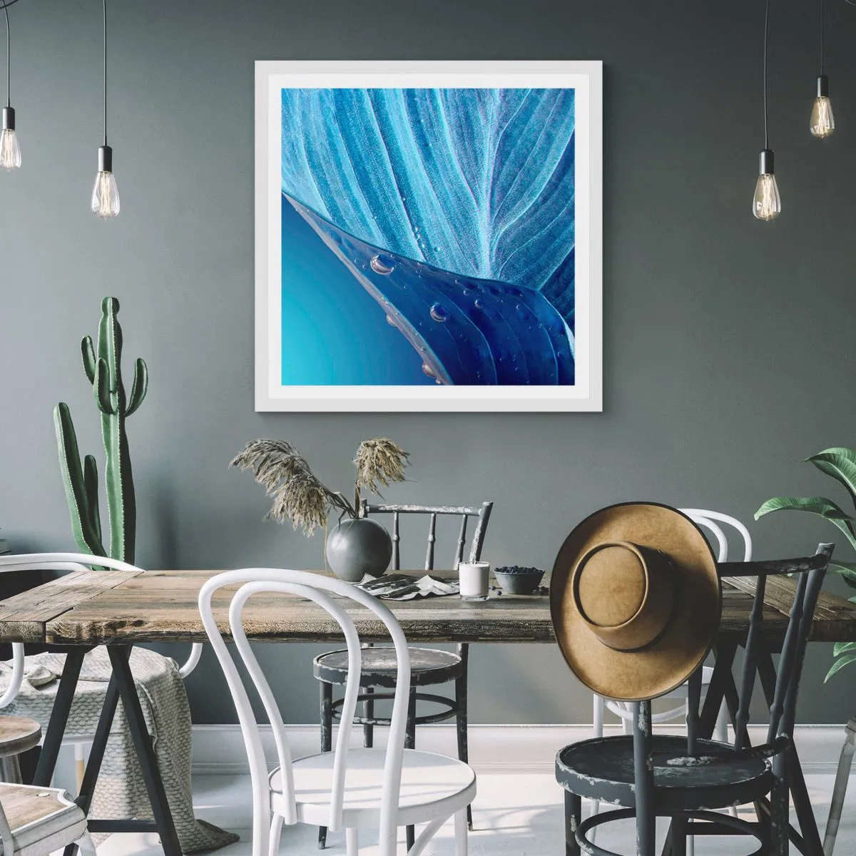 Poster în ramă albă - Picături ascunse de albastru - 30x30 cm