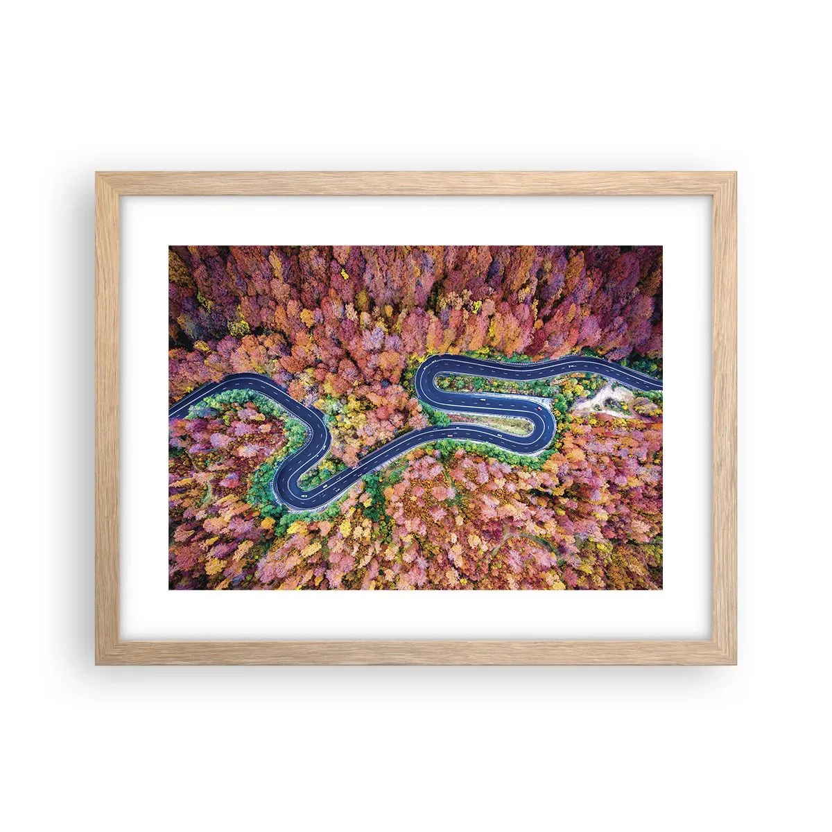 Poster în ramă de stejar deschis - Un drum șerpuit prin pădure - 40x30 cm