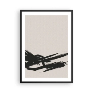 Poster în ramă neagră - Abstracție dinamică cu o tușă de pensulă în negru - 50x70cm - Un impuls de neoprit - Decorațiune modernă pentru perete pentru living și dormitor ARTTOR