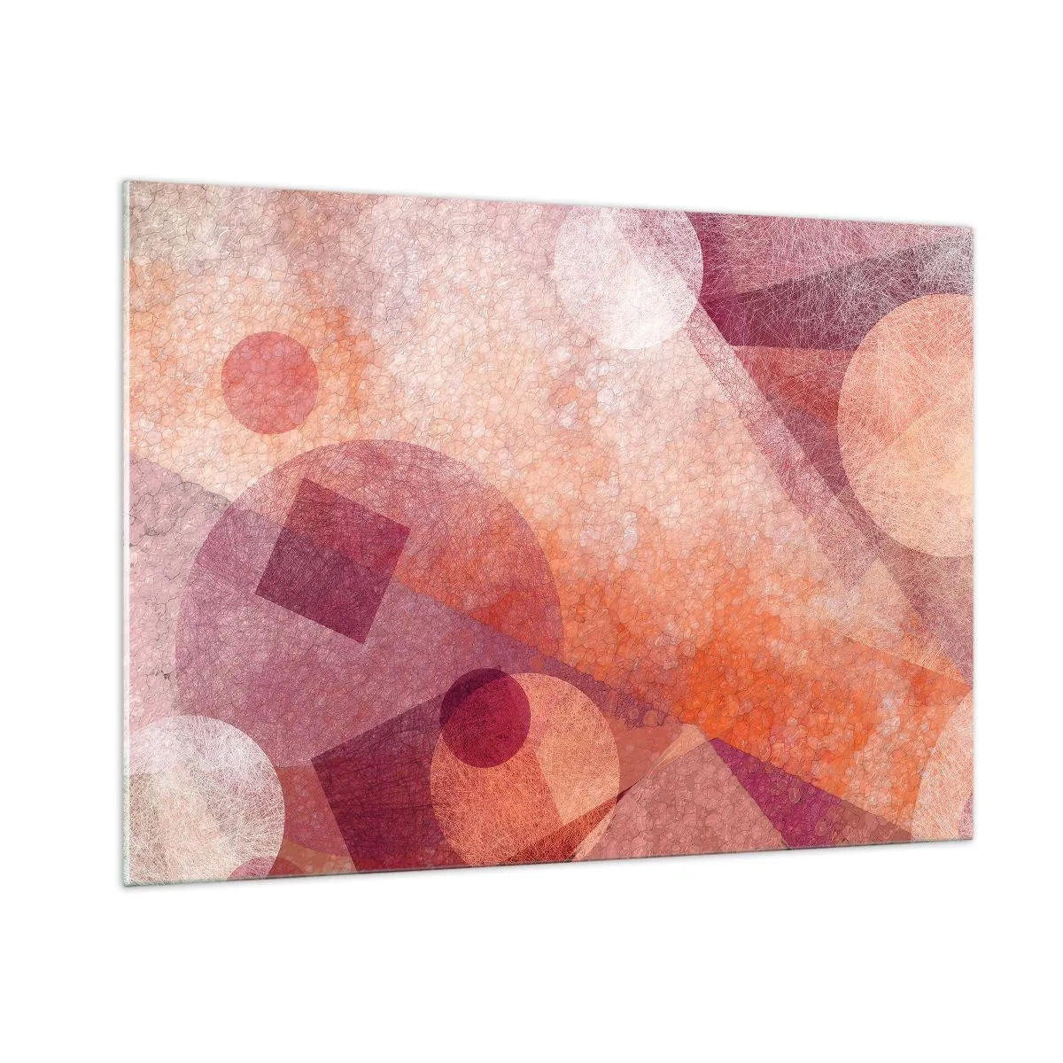 Tablou pe sticlă - Transformări geometrice în roz - 100x70 cm