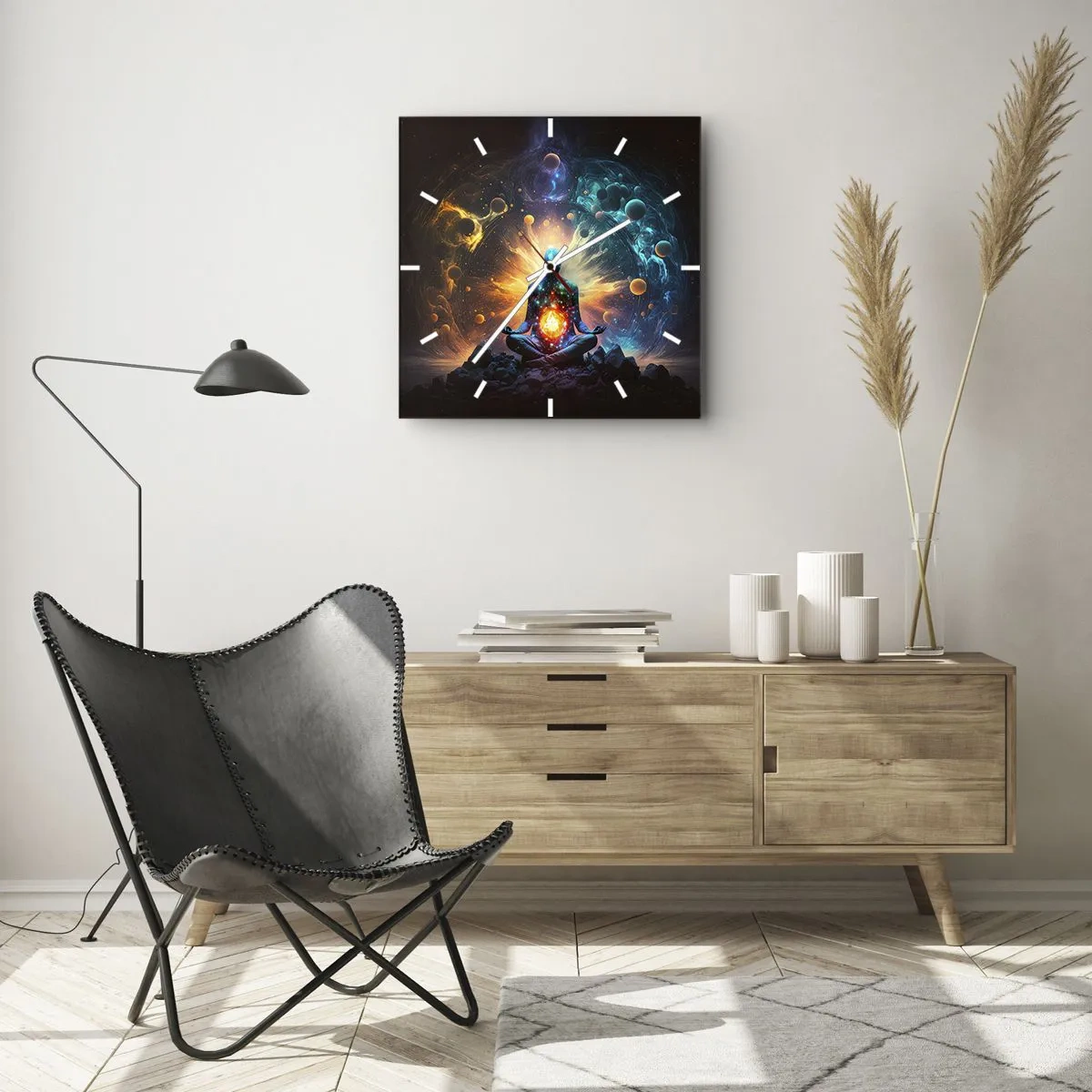 Ceas de perete - Ceas pe sticlă - Liniște cosmică - 30x30 cm