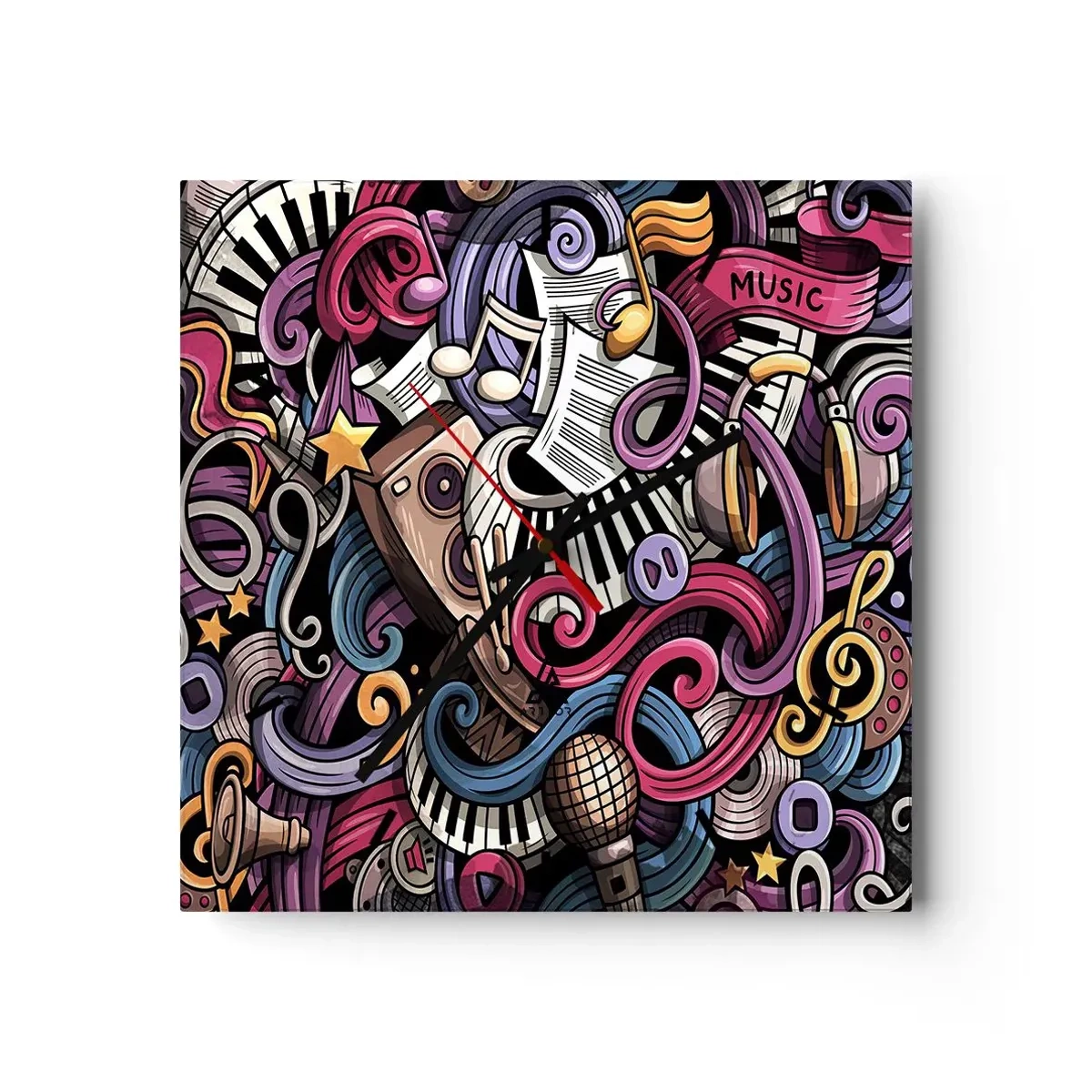 Ceas de perete - Ceas pe sticlă - Melodie complicată - 30x30 cm
