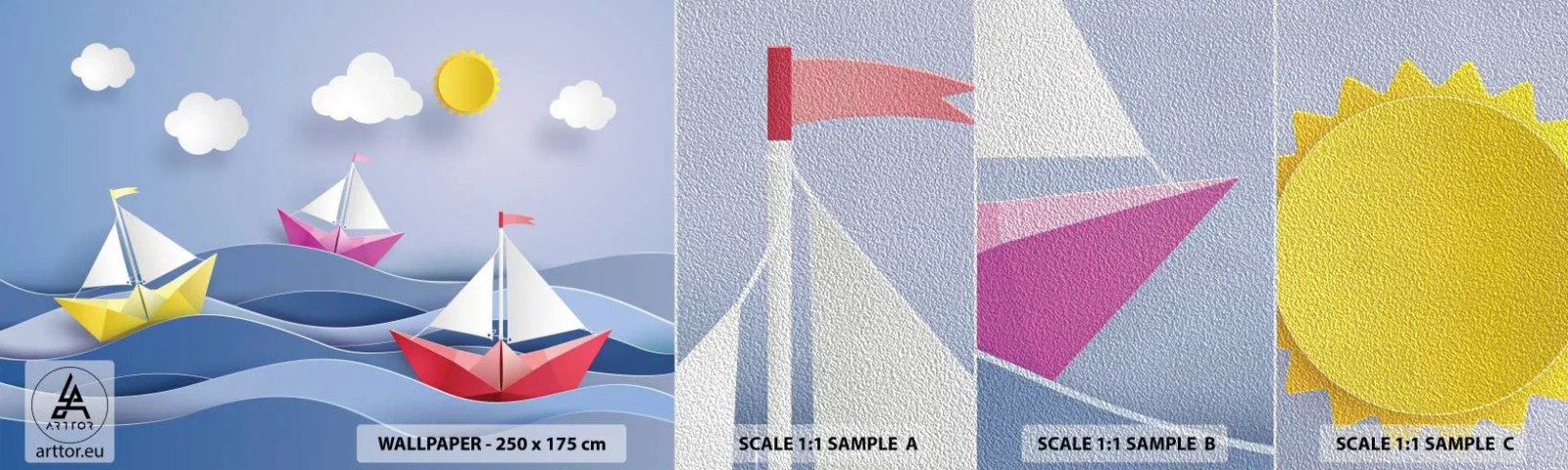 Mostră tapet Premium Sand - Ah, ce plăcut e să te legeni printre valuri - Pentru copii, Nautic, Łódź - 100x30 cm