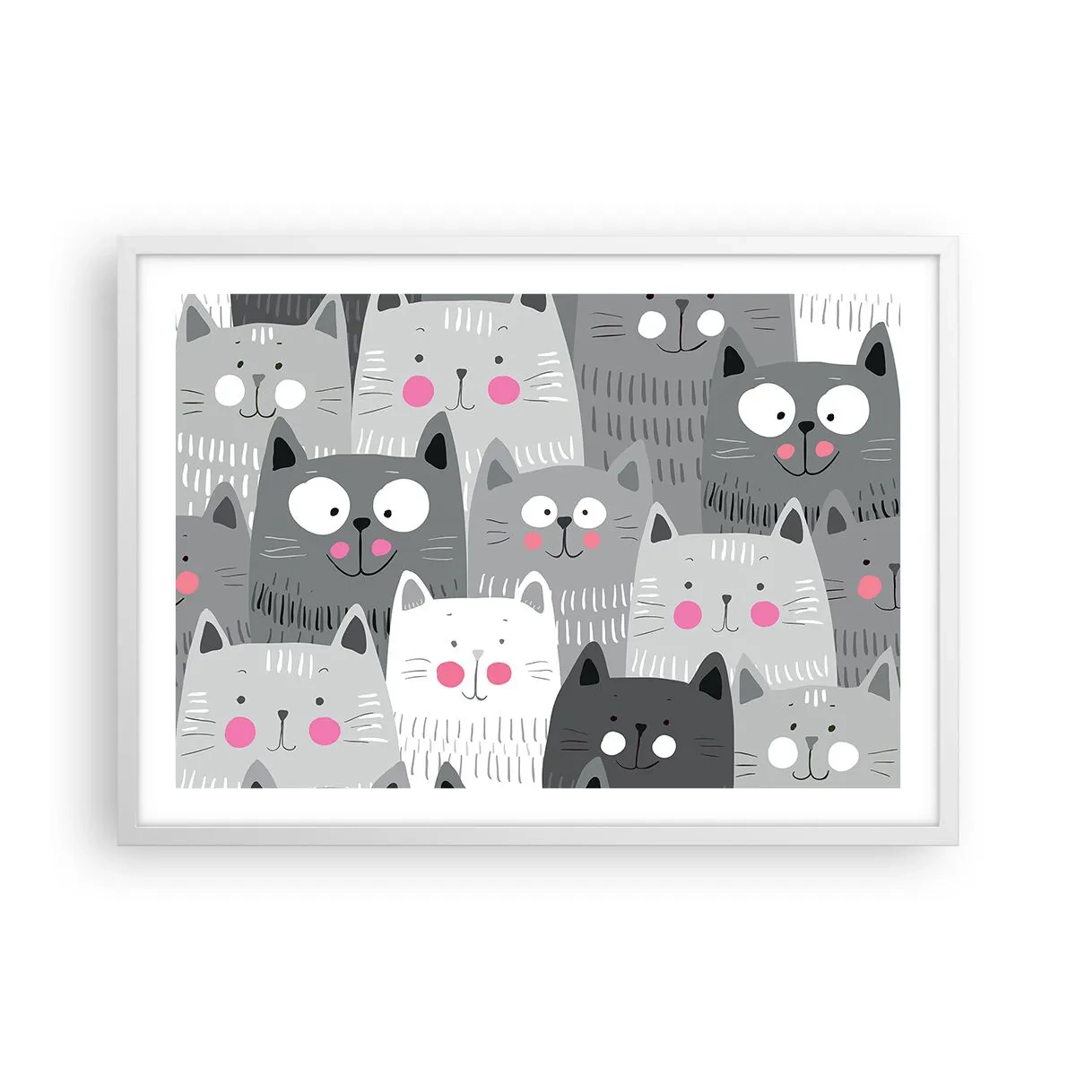 Poster în ramă albă - Lumea felină - 70x50 cm