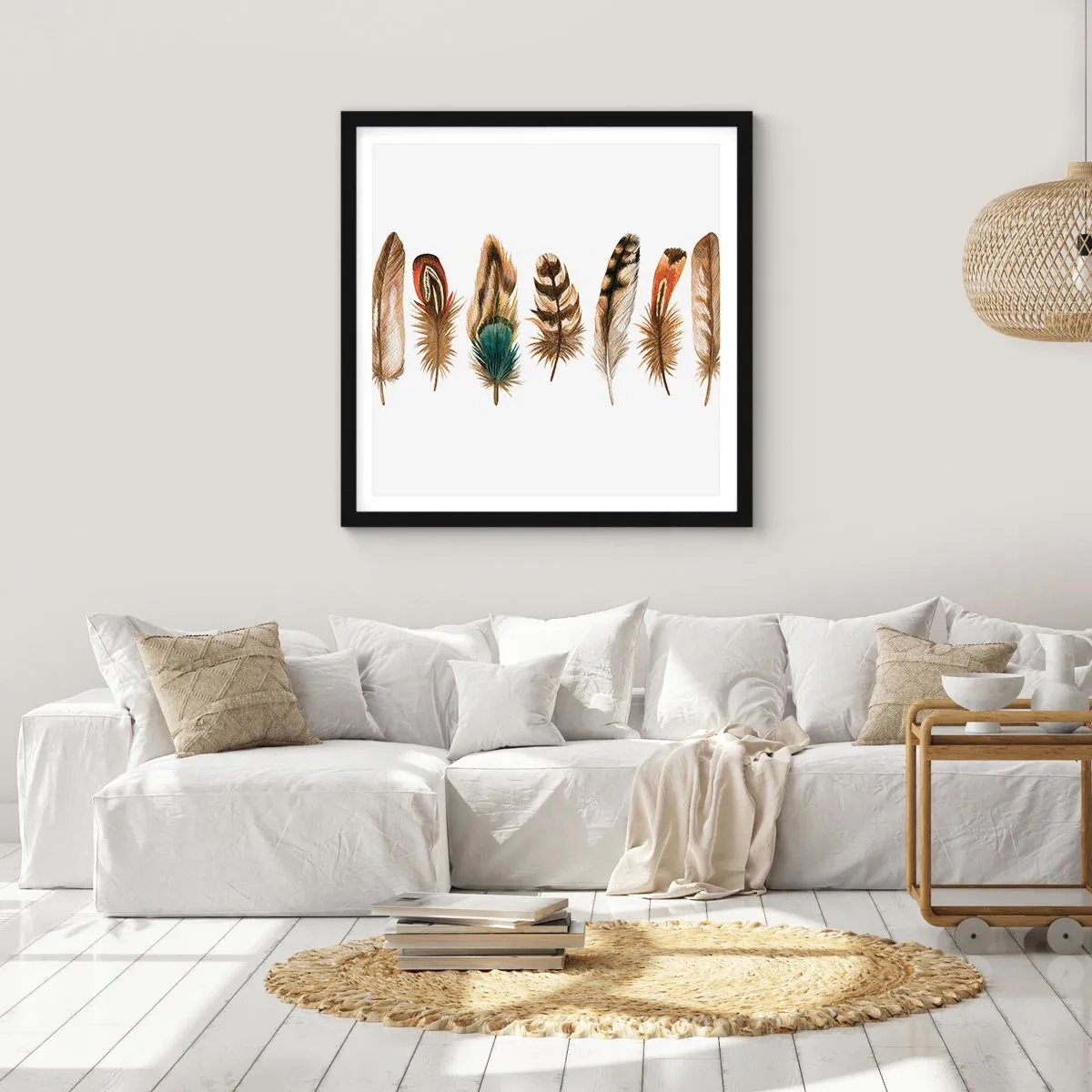 Poster în ramă neagră - Variație cu pene - 60x60 cm