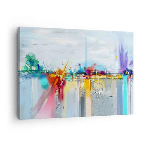 Tablou pe pânză Canvas - Peisaj abstract cu accente colorate - 70x50cm - Pod de bucurie peste râul vieții - Decorațiune modernă pentru perete pentru living și dormitor ARTTOR