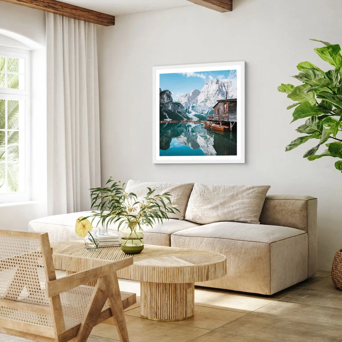 Poster în ramă albă - Dimineață cristalină de munte - 30x30 cm