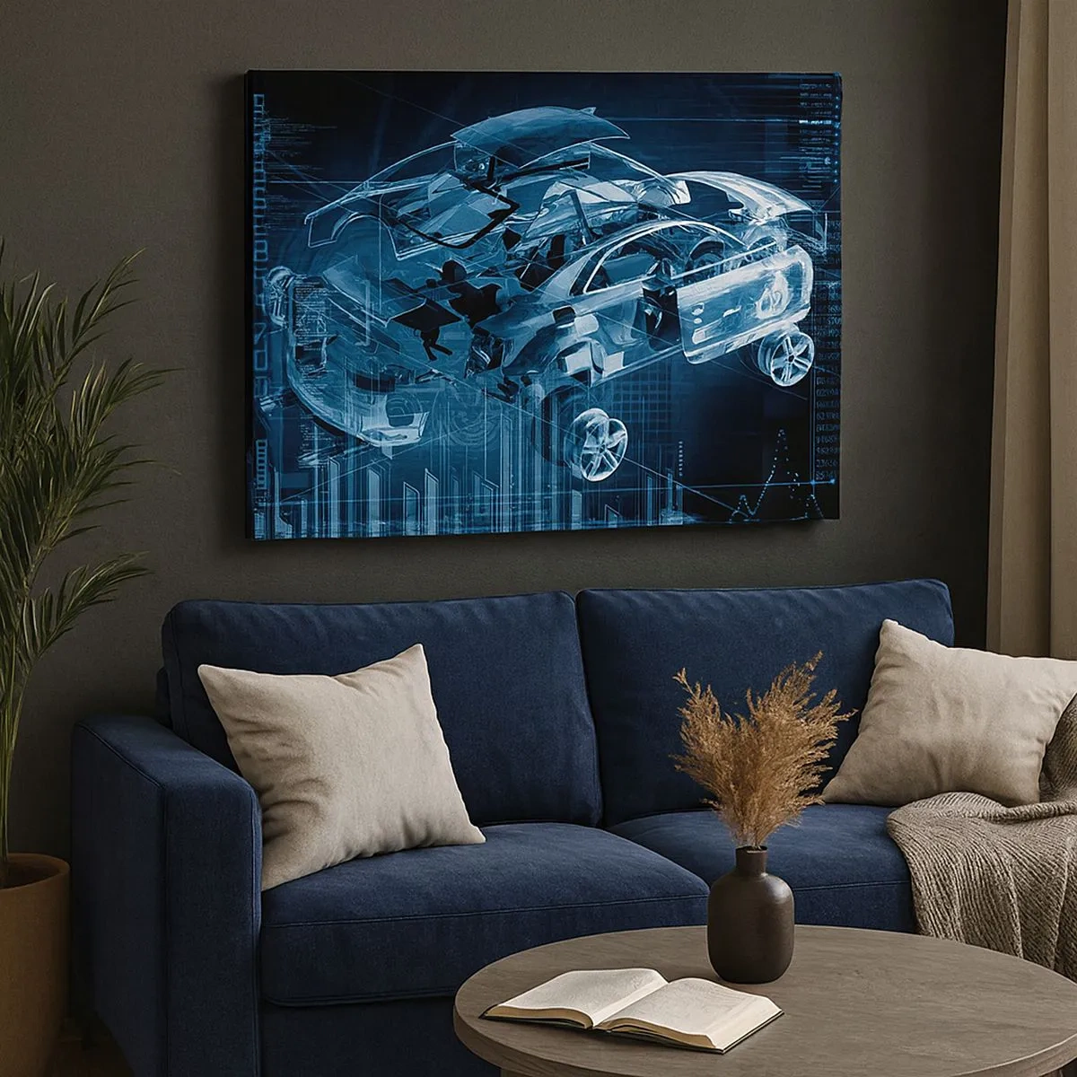 Tablou pe pânză Canvas - Un desen tehnic modern al unei mașini cu elemente structurale - 70x50cm - Anatomie inginerească - Decorațiune modernă pentru perete pentru living și dormitor ARTTOR