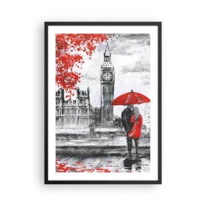 Poster în ramă neagră - O figură cu o umbrelă roșie în fața Big Ben din Londra - 50x70cm - Îndrăgostit de Londra - Decorațiune modernă pentru perete pentru living și dormitor ARTTOR