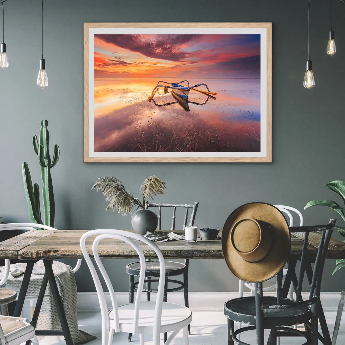 Poster în ramă de stejar deschis - Liniștea unei seri tropicale - 100x70 cm