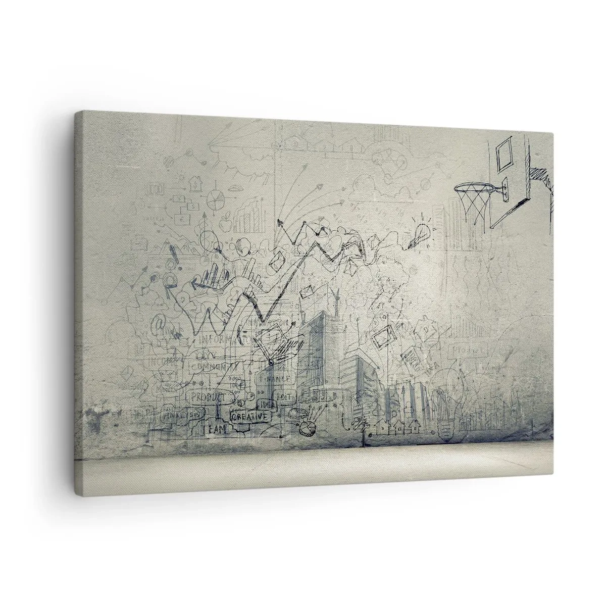 Tablou pe pânză Canvas - Desene și diagrame pe fundalul unui perete brut - 70x50cm - Minunata mea viață de oraș - Decorațiune modernă pentru perete pentru living și dormitor ARTTOR