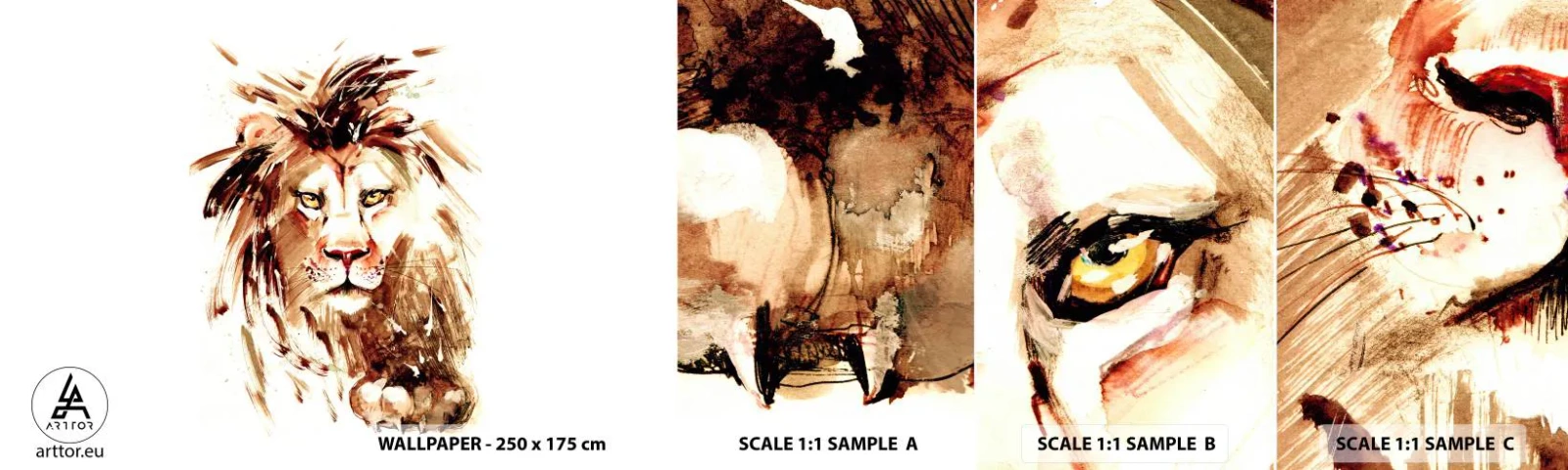 Mostră de Tapet Standard Eco - Putere și demnitate - Animale, Leu, Abstracția - 100x30 cm