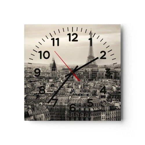 Ceas de perete - Ceas pe sticlă - Deasupra acoperișurilor Parisului - 40x40 cm