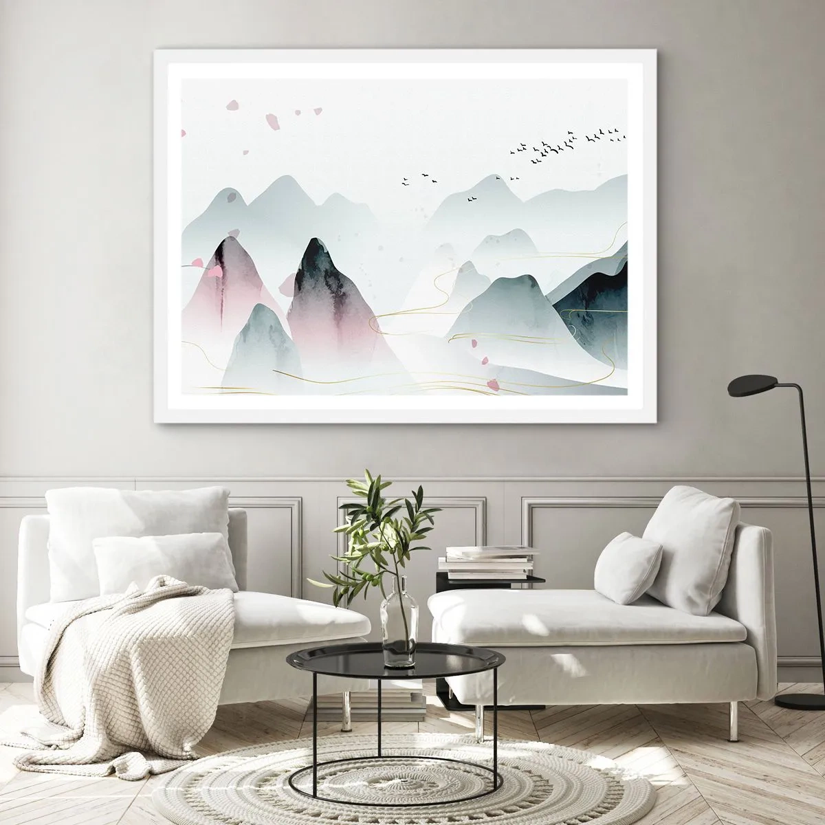 Poster în ramă albă - Peste vârfuri - 40x30 cm