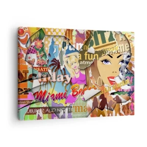 Tablou pe pânză Canvas - Un colaj colorat cu elemente retro și pop art. - 70x50cm - Flashback-uri de vacanță - Decorațiune modernă pentru perete pentru living și dormitor ARTTOR