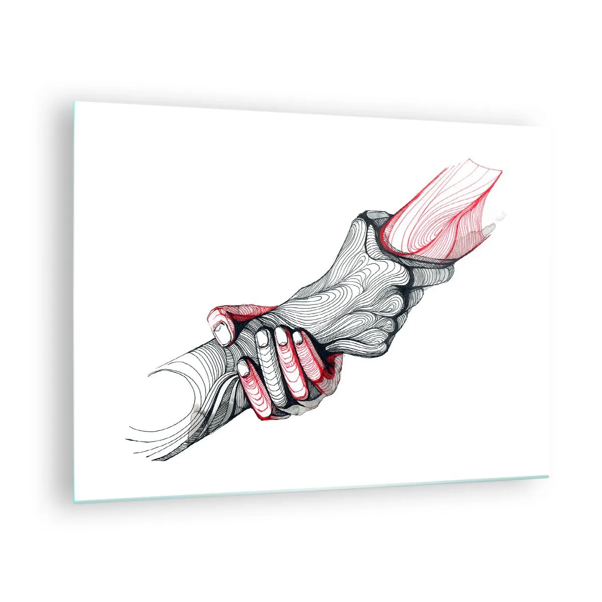 Tablou pe sticlă - Desen abstract cu două mâini într-o strângere de mână - 70x50cm - Ești pe mâini bune - Decorațiune modernă pentru perete pentru living și dormitor ARTTOR