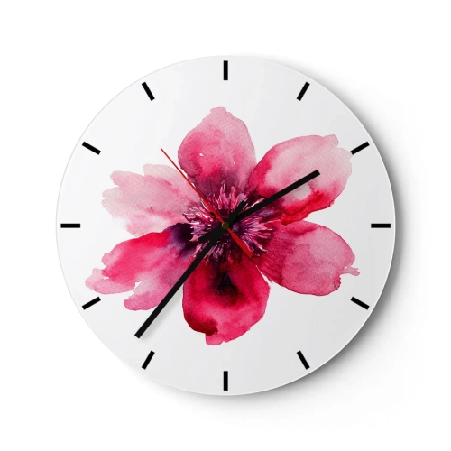 Ceas de perete - Ceas pe sticlă - Compoziție florală roșie în acuarelă - 30x30cm - Sărut parfumat de carmin - Decorațiune modernă pentru perete pentru living, bucătărie și dormitor ARTTOR