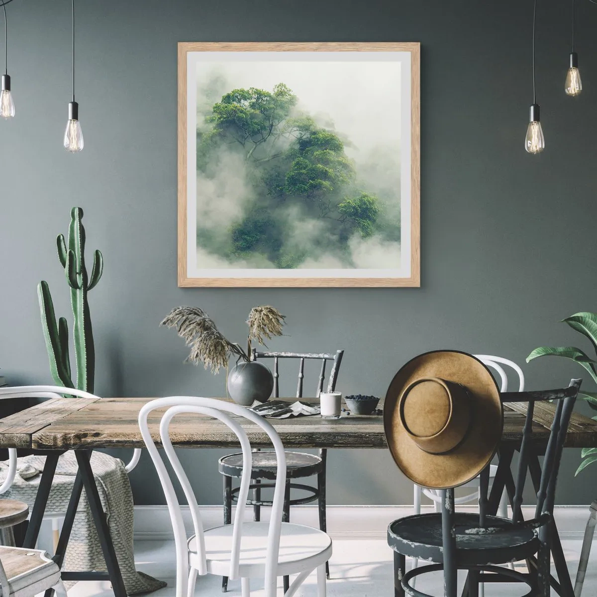 Poster în ramă de stejar deschis - Înfășurate în ceață - 40x40 cm
