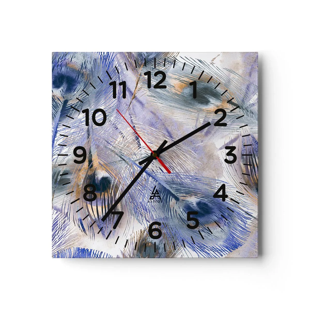 Ceas de perete - Ceas pe sticlă - Compoziția penelor de păun - 30x30 cm