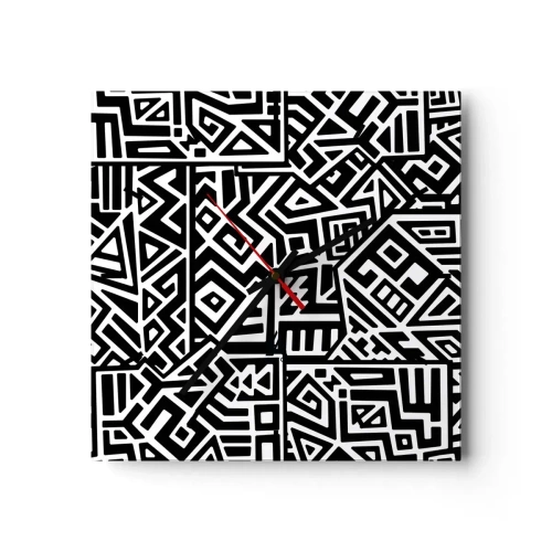 Ceas de perete - Ceas pe sticlă - Compoziție precolumbiană - 30x30 cm