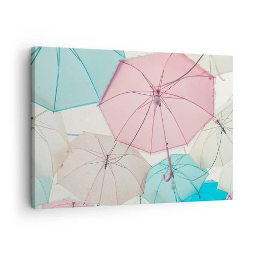 Tablou pe pânză Canvas - Umbrele pastelate pe un cer luminos - 70x50cm - Uneori soare, alteori ploaie - Decorațiune modernă pentru perete pentru living și dormitor ARTTOR
