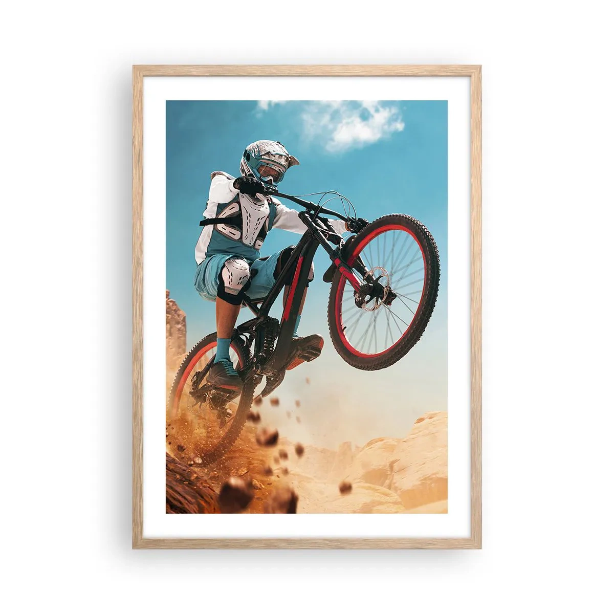 Poster în ramă de stejar deschis - Nebunia demonului bicicletei - 50x70 cm