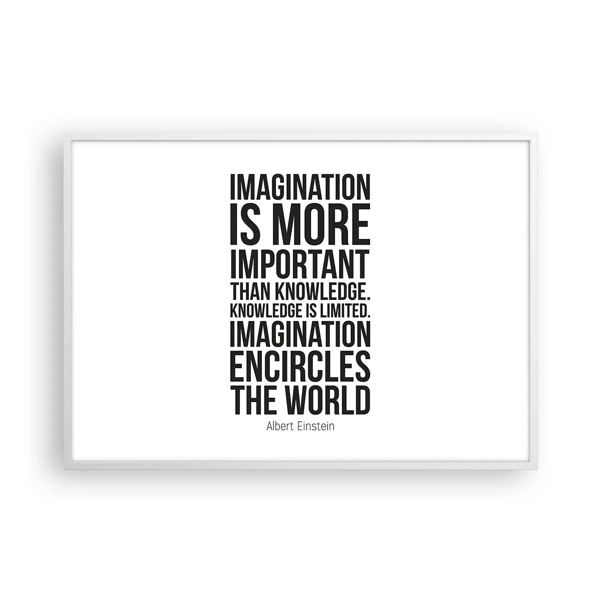 Poster în ramă albă - Einstein despre puterea imaginației - 100x70 cm