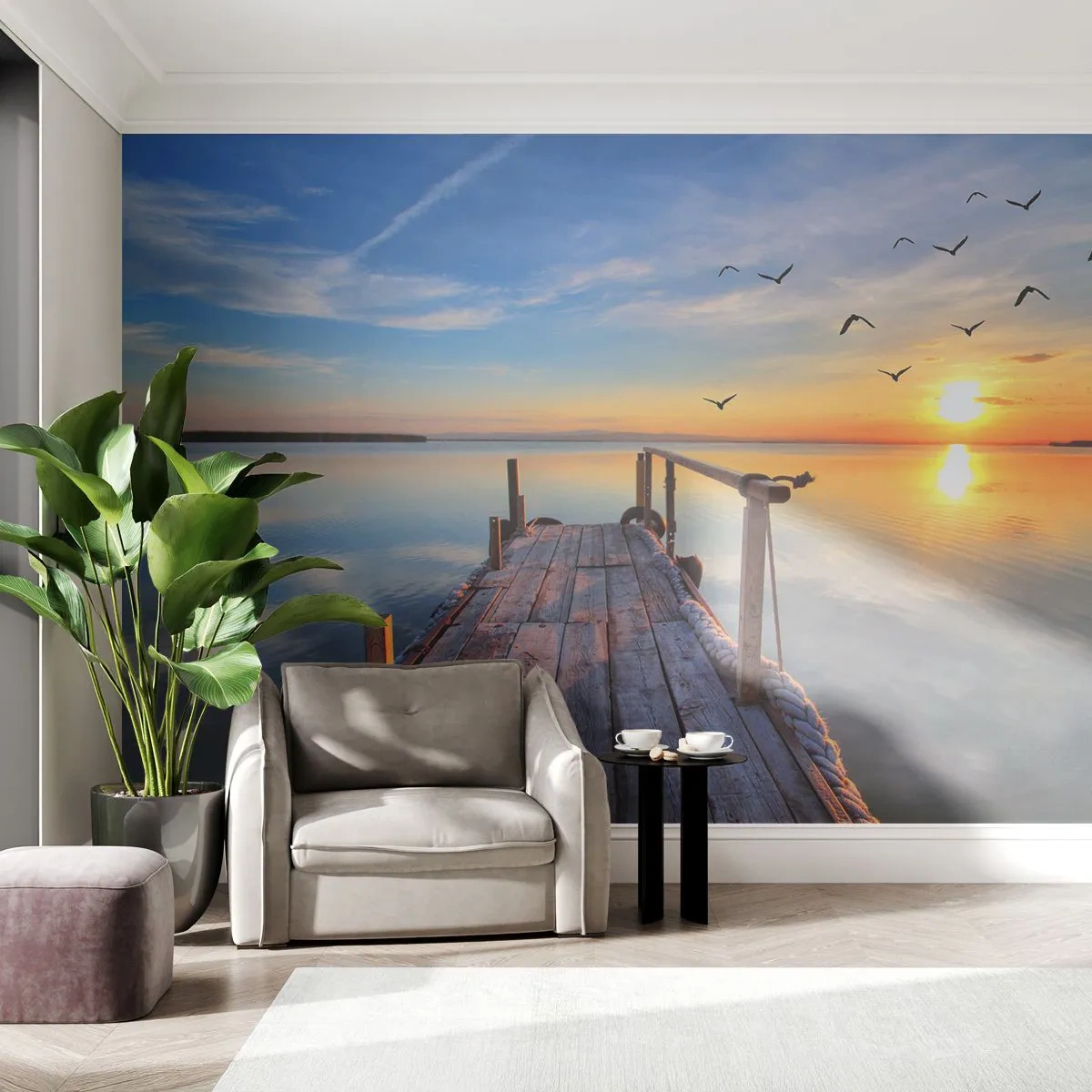 Tapet Standard Eco - Mergând înainte spre soare - Peisaj, Lac, Pod de lemn - 200x140 cm