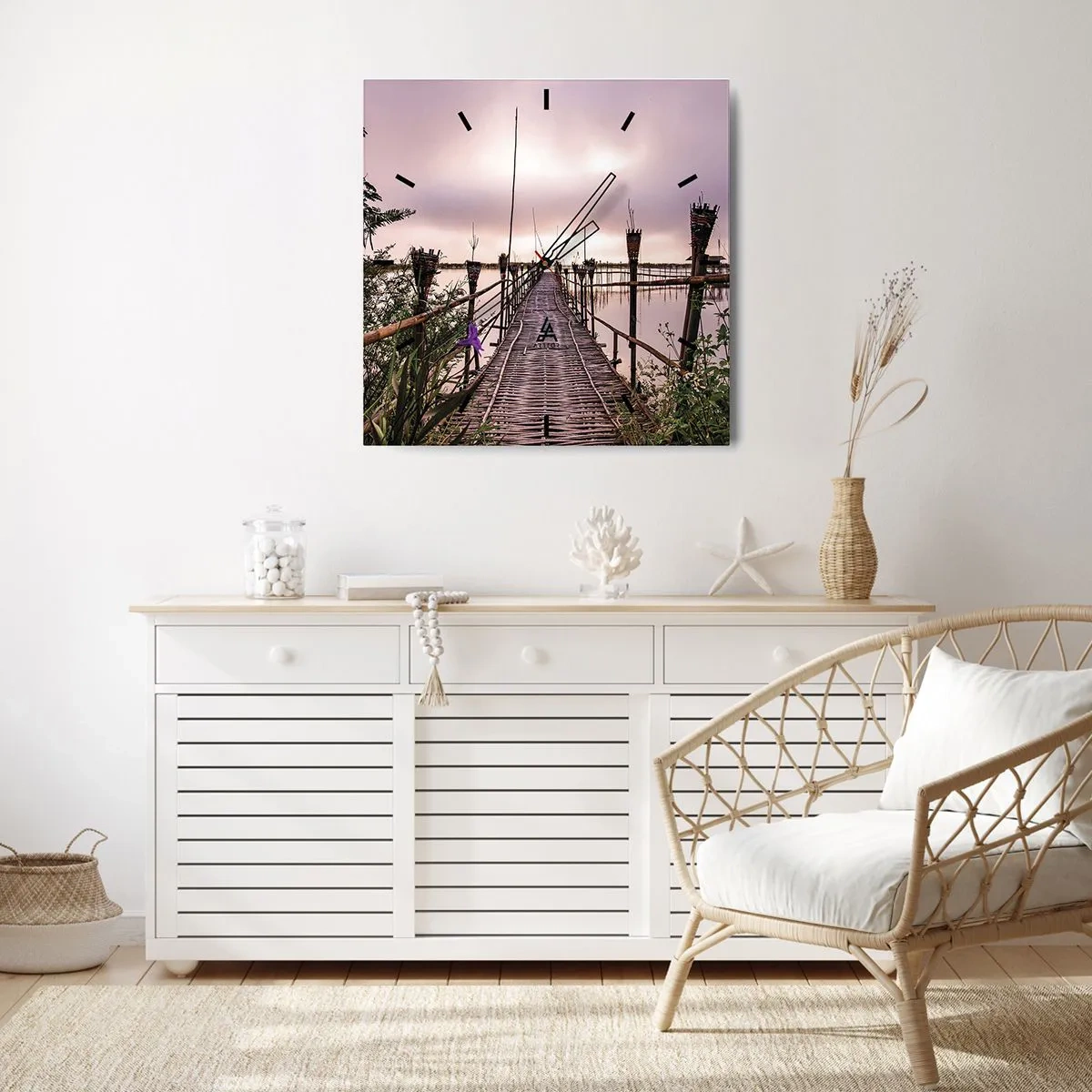 Ceas de perete - Ceas pe sticlă - Pacea și liniștea Asiei - 30x30 cm