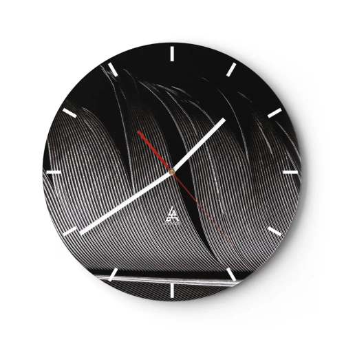 Ceas de perete - Ceas pe sticlă - Prim-plan al unei pene în contrast alb-negru - 30x30cm - Pana - o construcție minunată - Decorațiune modernă pentru perete pentru living, bucătărie și dormitor ARTTOR