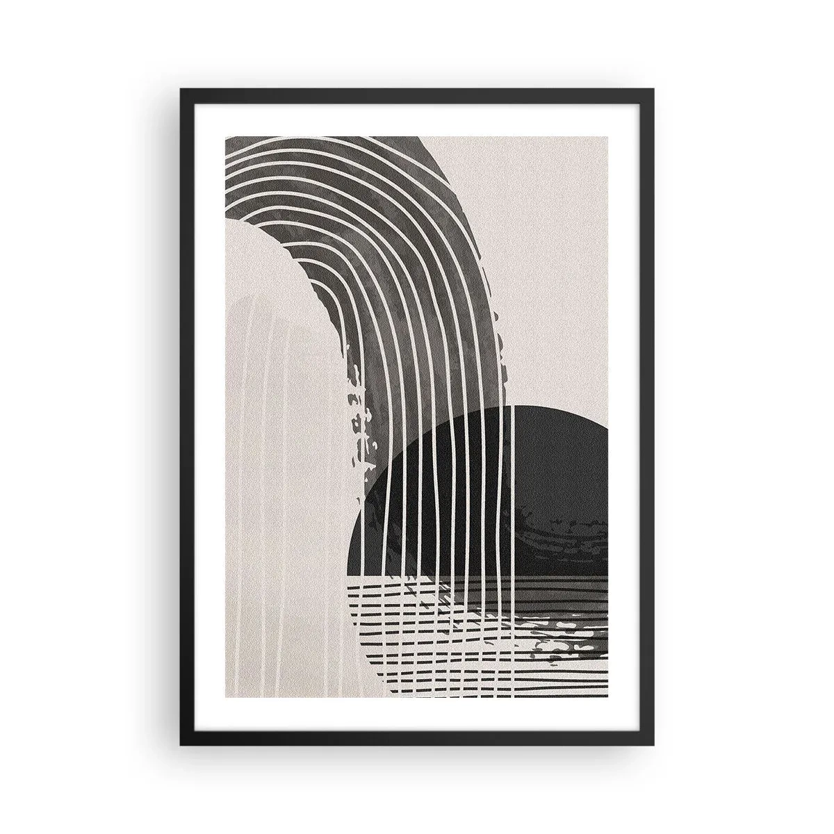 Poster în ramă neagră - Abstracție minimalistă în alb și negru - 50x70cm - Până acolo și înapoi - Decorațiune modernă pentru perete pentru living și dormitor ARTTOR