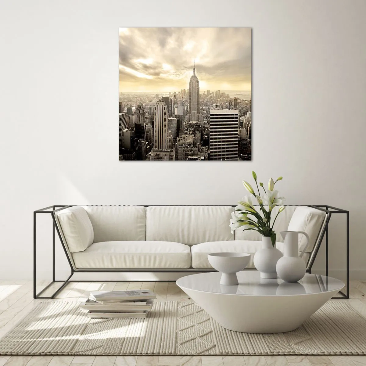 Tablou pe sticlă - New York țesut din gri - 70x70 cm