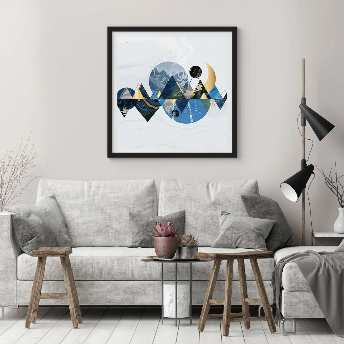 Poster în ramă neagră - Peisaj geometric - 30x30 cm