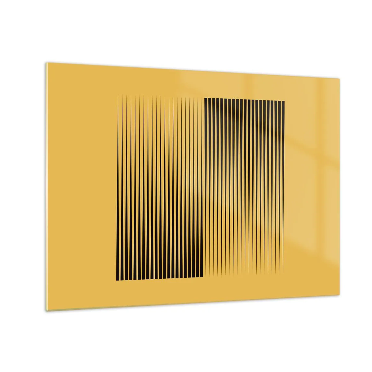 Tablou pe sticlă - Liniile verticale negre creează o iluzie geometrică - 70x50cm - Pătratul contrariilor - Decorațiune modernă pentru perete pentru living și dormitor ARTTOR
