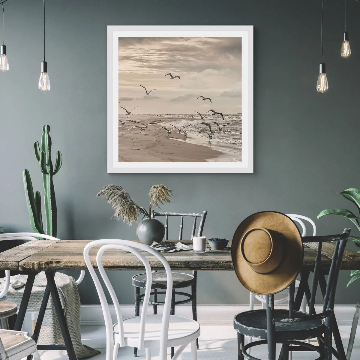 Poster în ramă albă - Marea zumzăie, păsările cântă - 30x30 cm