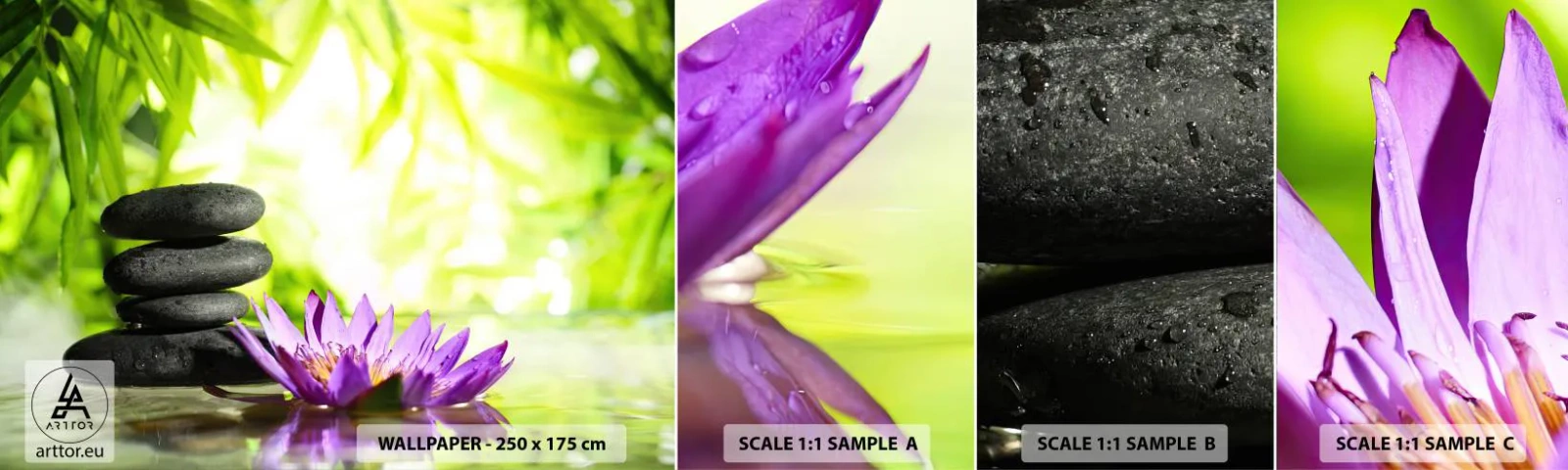 Mostră tapet autocolant Deluxe Sticker - Într-o colibă de bambus - Floare, floare de lotus, Bambus - 100x30 cm